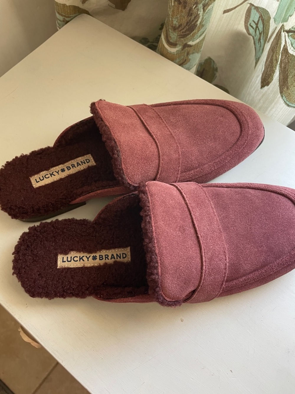 Lucky Brand Mauve Suede-Look Plush Lined Mule Slippers